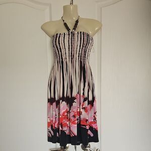 Cristinalove Black and White Floral Smocked Halter Sundress